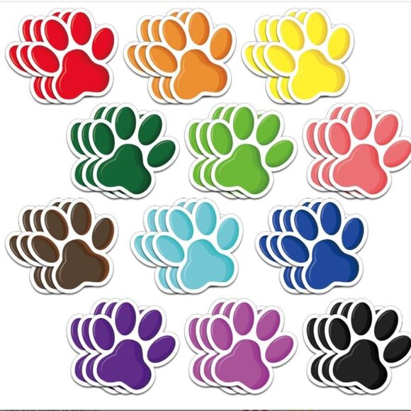 NEW Classroom Colorful Paw Cut Outs - 2 Packs of 60 with Glue Dots - Picture 1 of 7